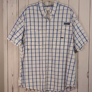 Columbia Blue White Plaid Button Down Short‎ Sleeve Shirt PFG Super Bonehead 1X